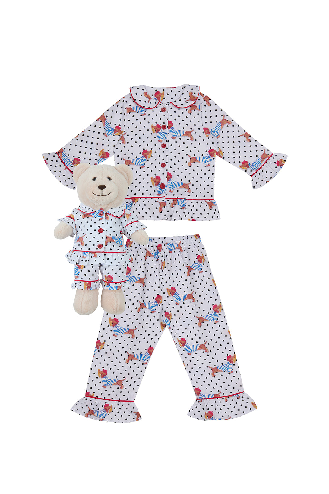 Chiara Polka Dot Girls Pyjama Set with Matching Mega Boy Teddy Bear