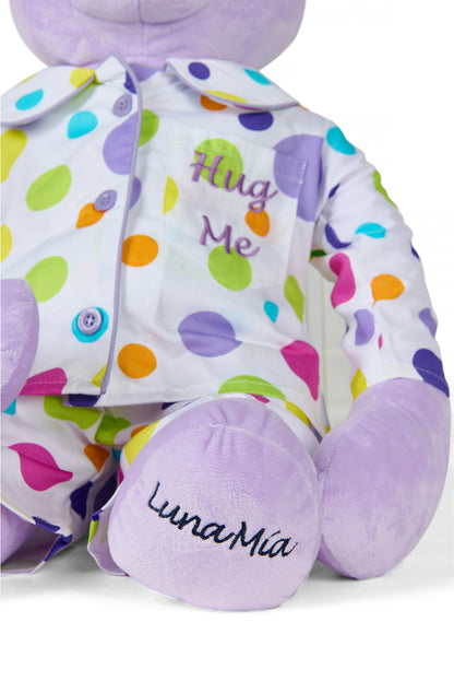 Bubbles Hug Me Polka Dot Girls Pyjama Set with Matching Mega Boy Teddy Bear