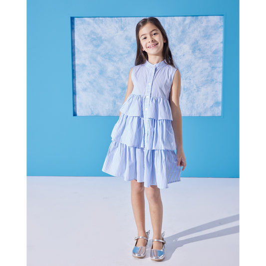 Azur Girls Cotton Dress with Matching Hair Clip