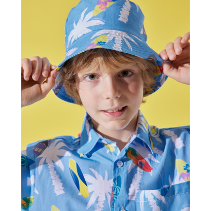 Surfer Boys Cotton Shirt, Shorts And Hat Set