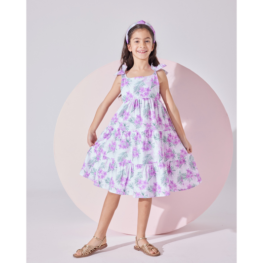 Bodrum Girls Cotton Dress with Matching Hairband