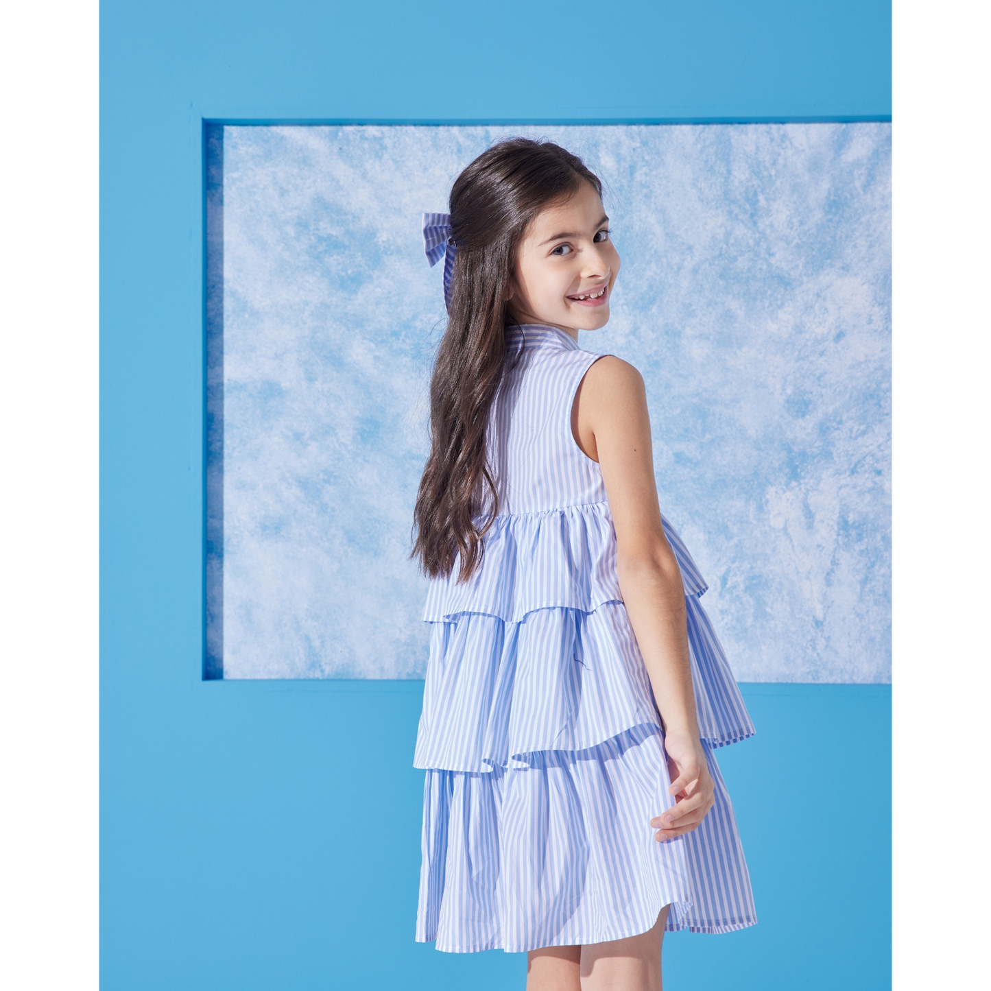 Vestido de algodón Azur para niña con pinza a juego