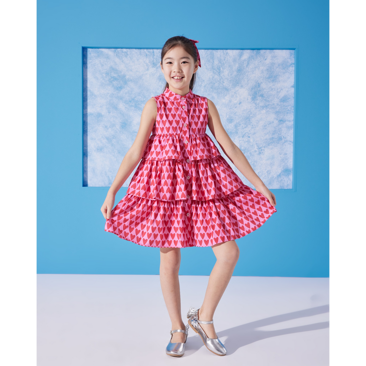 Cuore Girls Cotton Dress with Matching Hair Clip