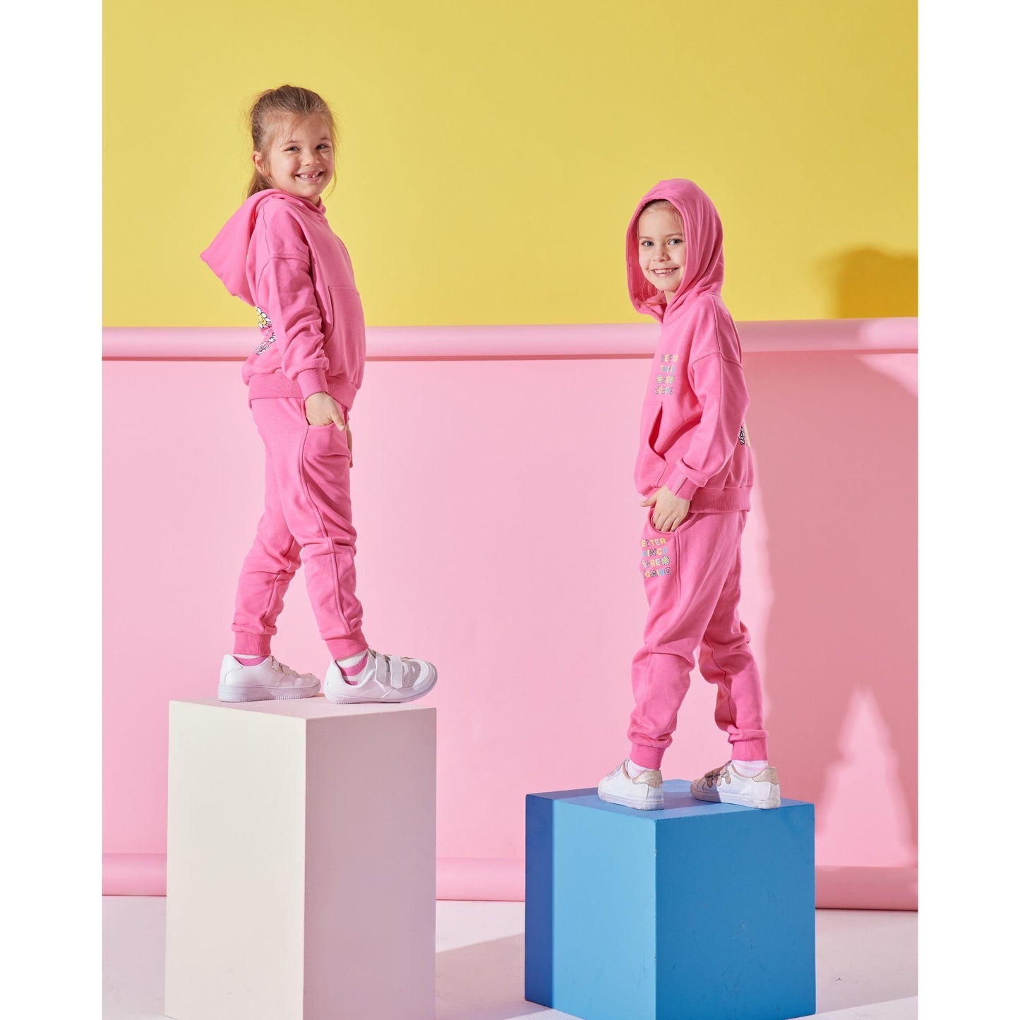 Candy Pink Girls Cotton Tracksuit