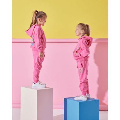 Candy Pink Girls Cotton Tracksuit