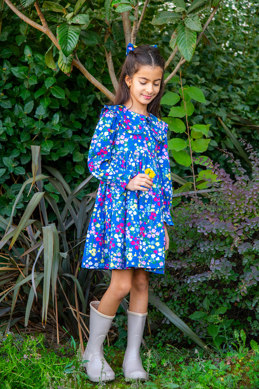 Sofia Girls Cotton Dress with Matching Hair Clip