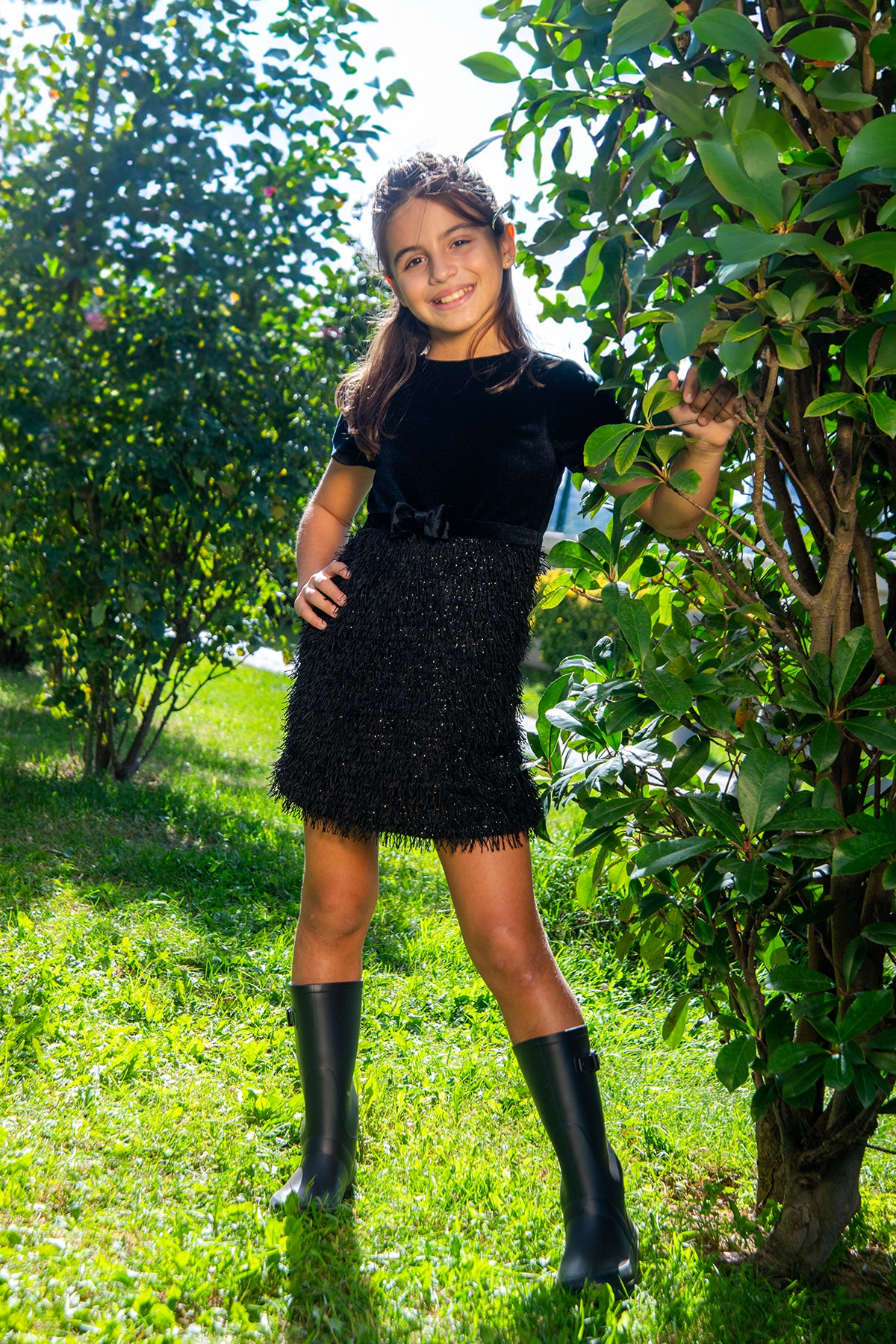 Isabella Girls Velvet Dress with Matching Hair Clip