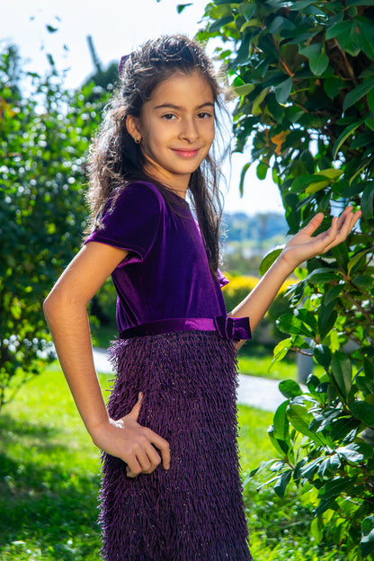Alessia Girls Velvet Dress with Matching Hair Clip