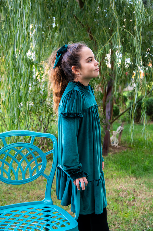 Emma Girls Velvet Dress with Matching Hair Clip