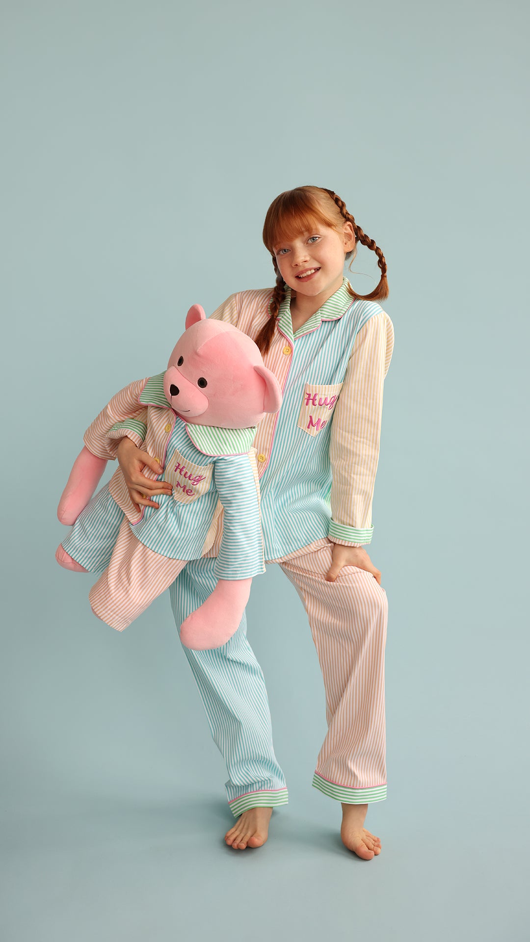 Kika Multicolor Hug Me Pyjama Set with Matching Teddy Bear