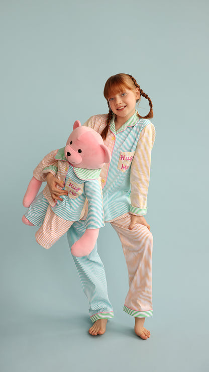Kika Multicolor Hug Me Pyjama Set with Matching Teddy Bear