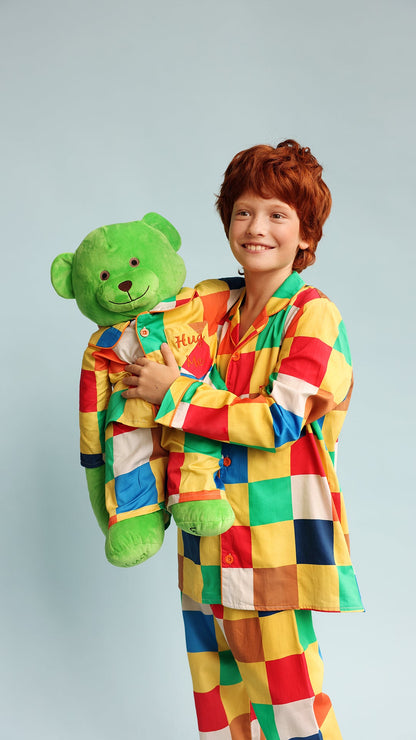 Lucas Hug Me Colourblock Boys Pyjama Set with Matching Mega Boy Teddy Bear