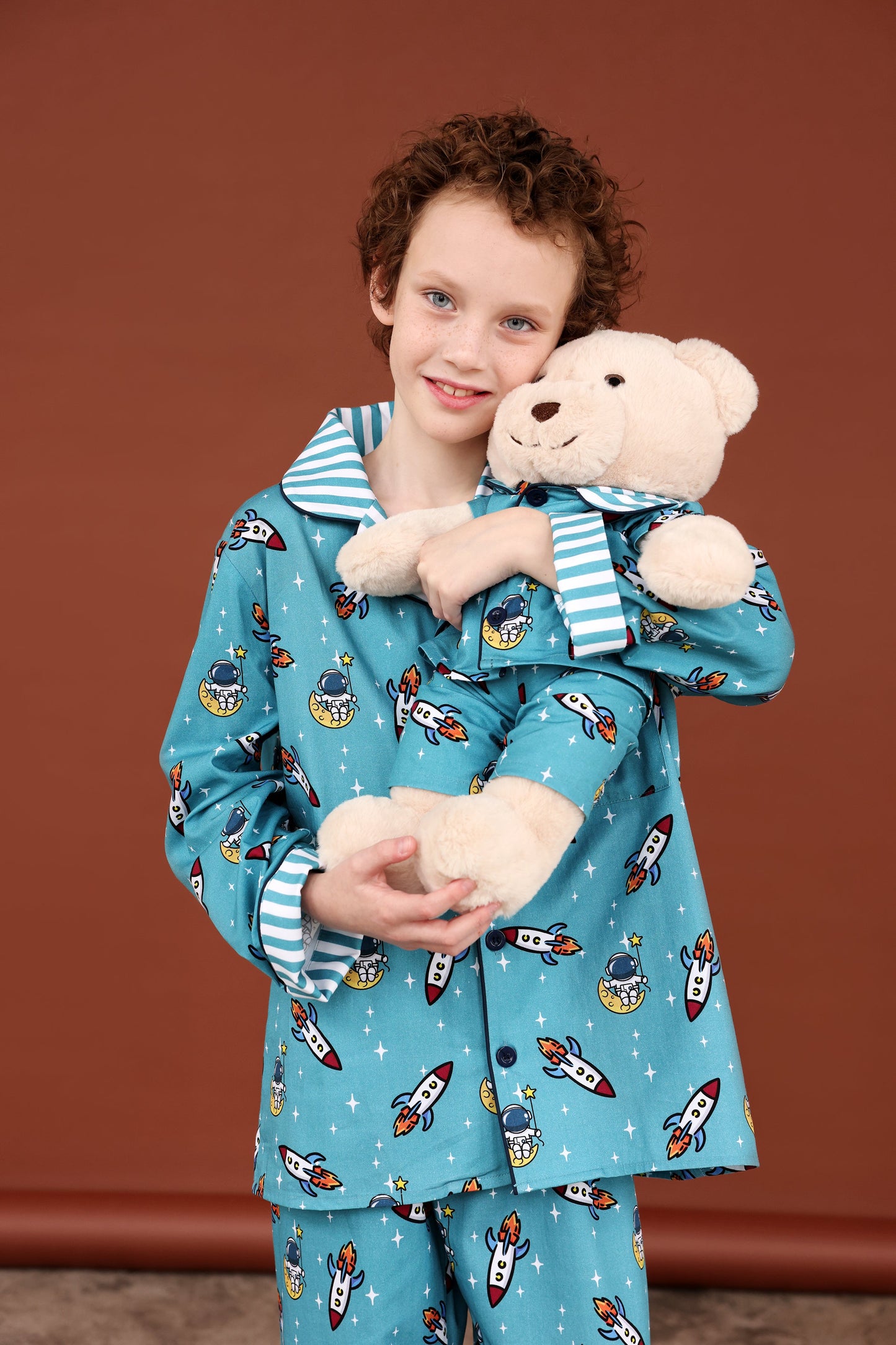 Space Boys Pyjama Set with Matching Teddy Bear