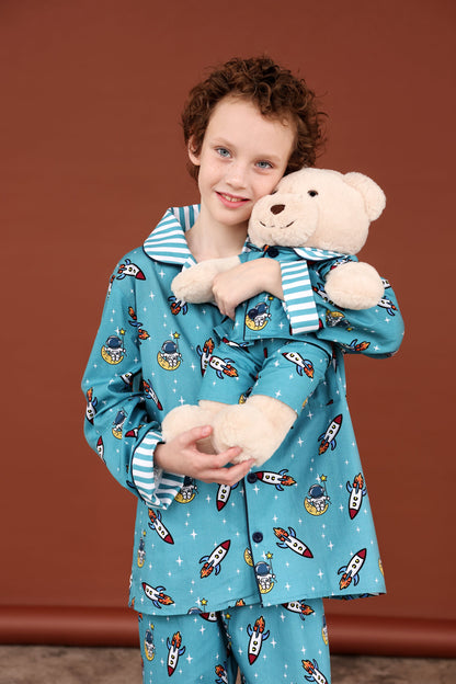 Space Boys Pyjama Set with Matching Teddy Bear