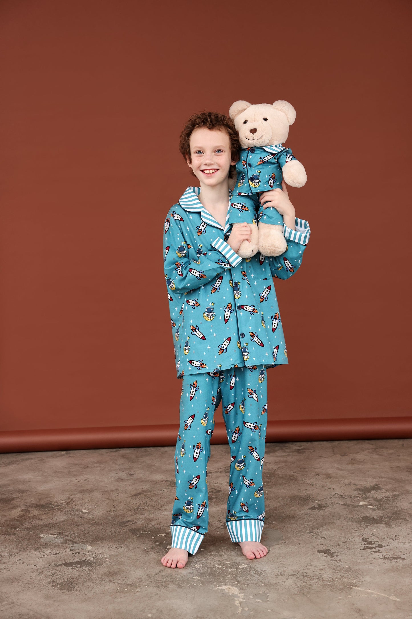 Space Boys Pyjama Set with Matching Teddy Bear