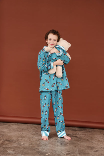 Space Boys Pyjama Set with Matching Teddy Bear