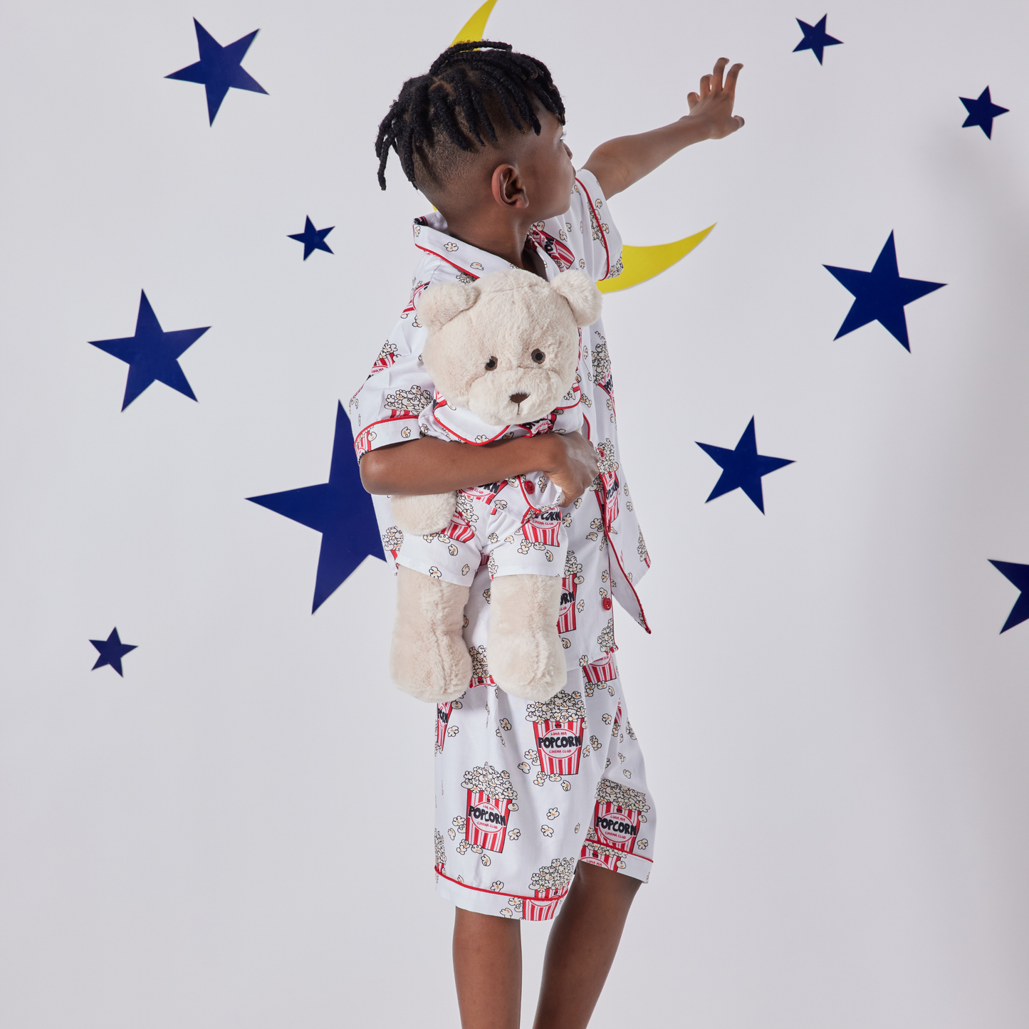 Pop Corn Boys Pyjama Set with Matching Teddy Bear (Short Sleeve & Shorts)