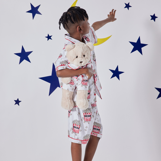 Pop Corn Boys Pyjama Set with Matching Teddy Bear (Short Sleeve & Shorts)